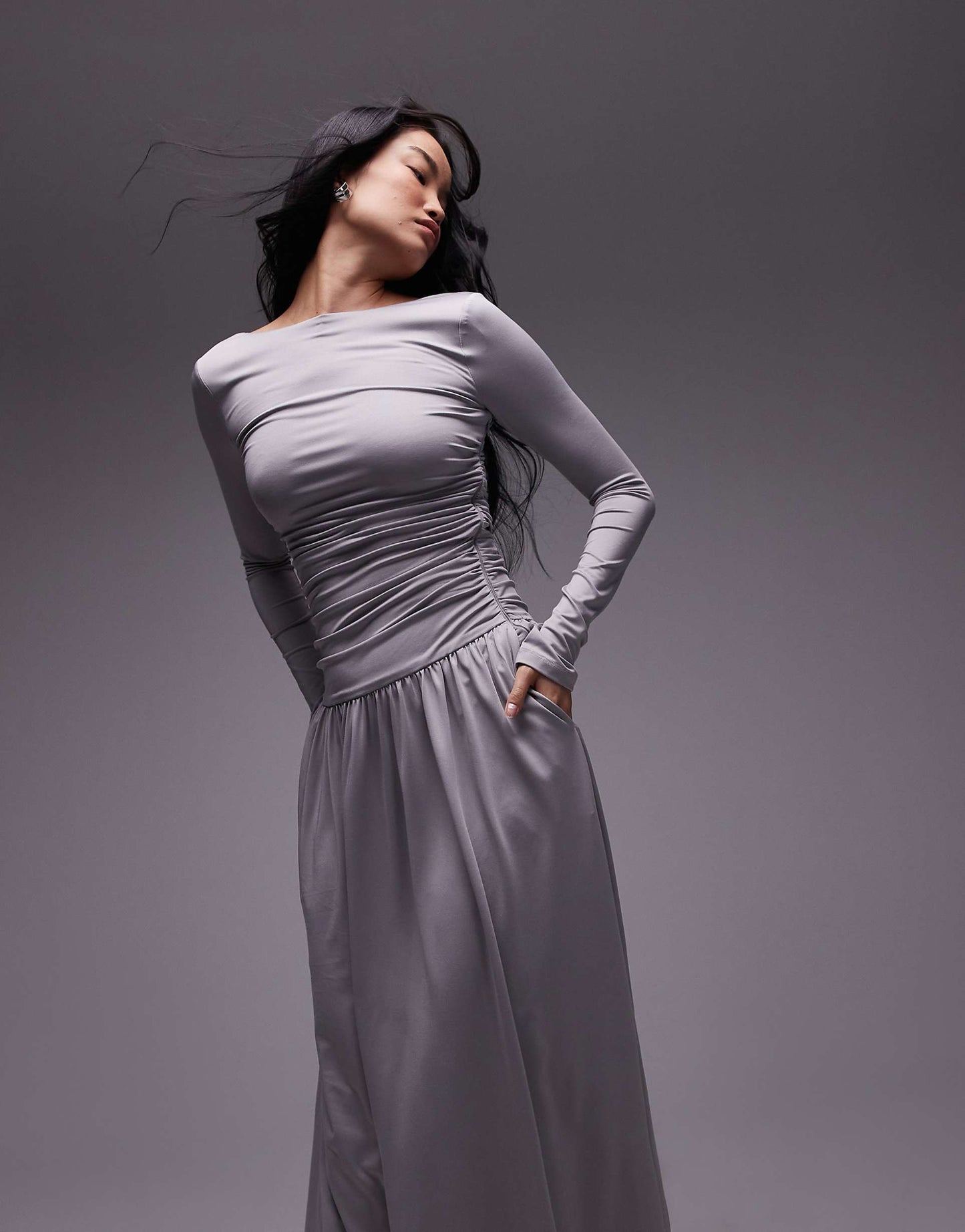 Sera Slinky Long Sleeve Ruched Midaxi Dress