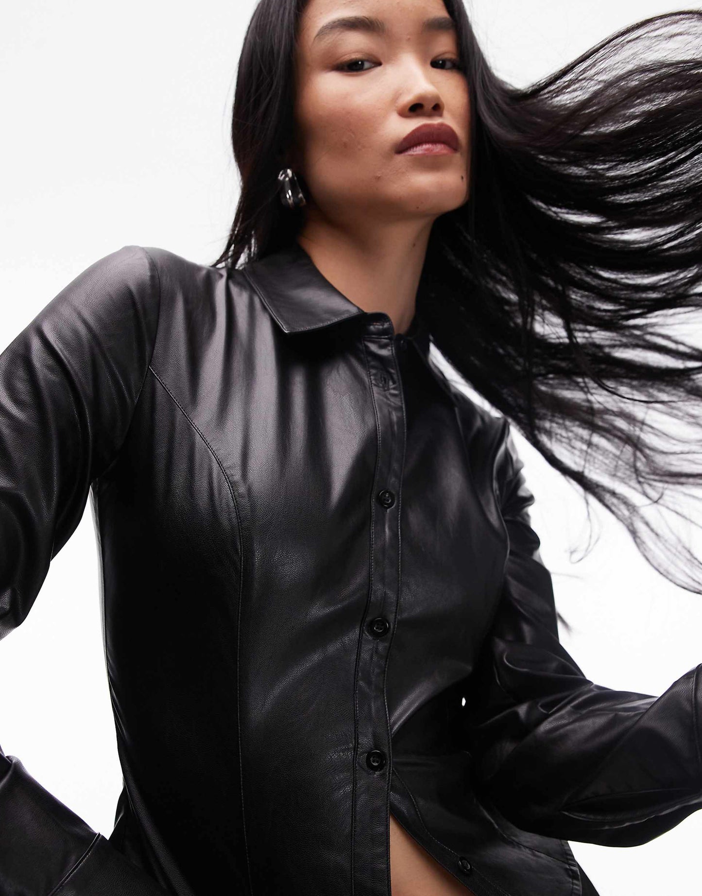 Faux Leather Fitted Shirt