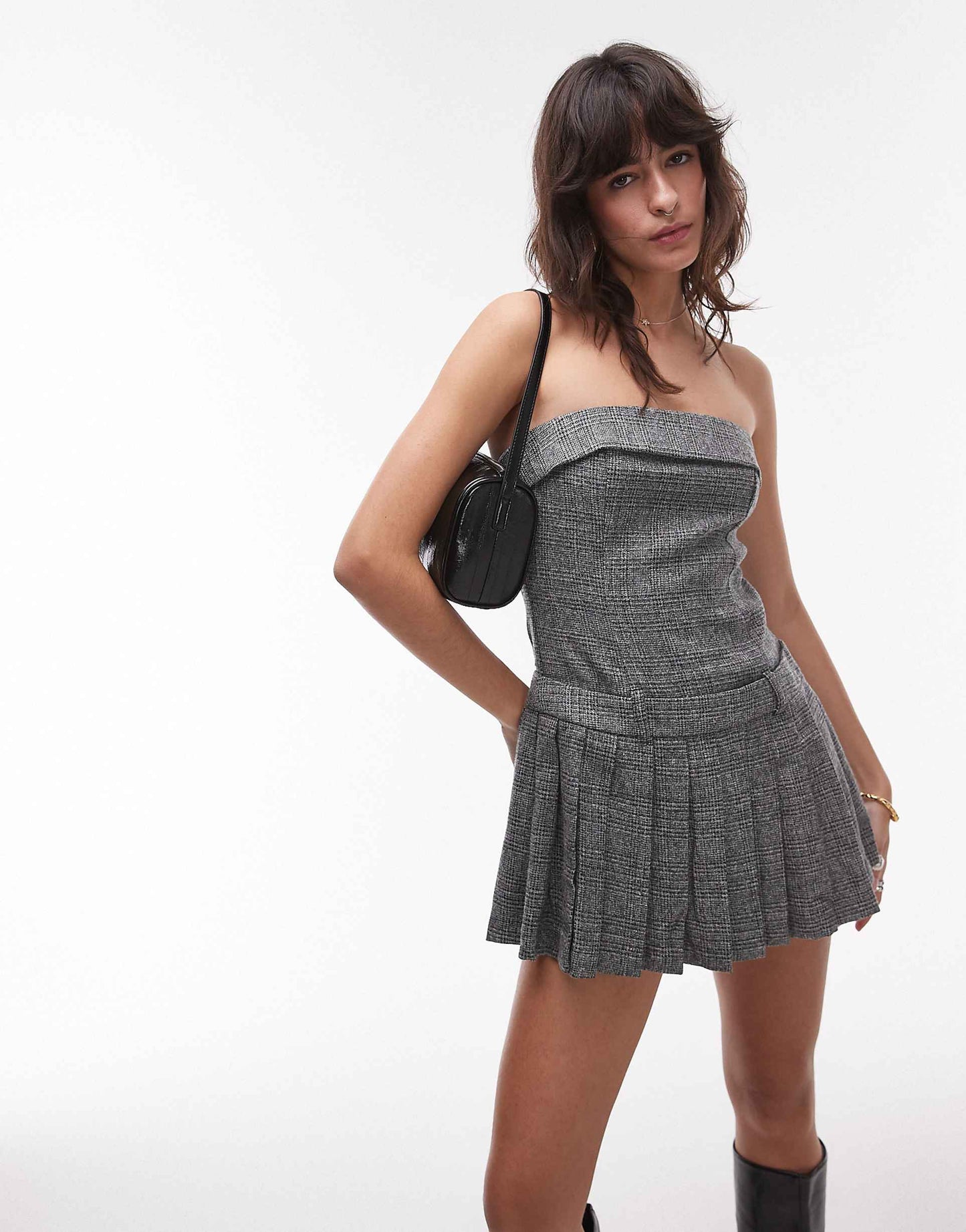 Rose Pleated Bandeau Mini Dress