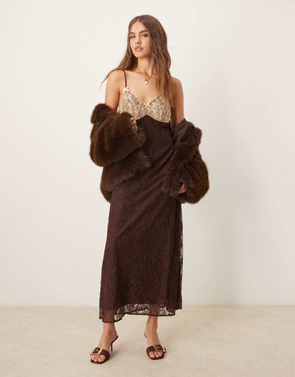 Maxi Slip Dress With Contrast Lace