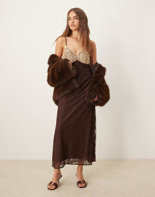 Maxi Slip Dress With Contrast Lace