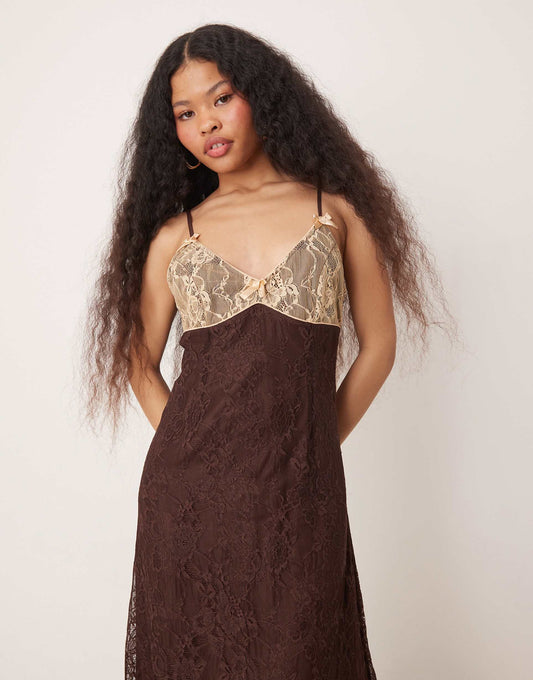 Petite Maxi Slip Dress With Contrast Lace