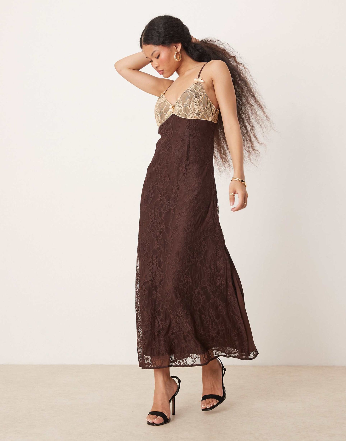 Petite Maxi Slip Dress With Contrast Lace