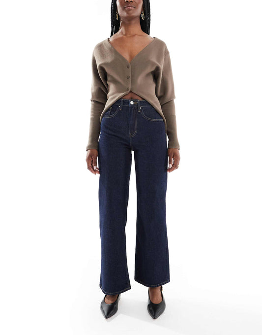 Juicy High Waisted Wide Leg Jeans With Contrast Stitch