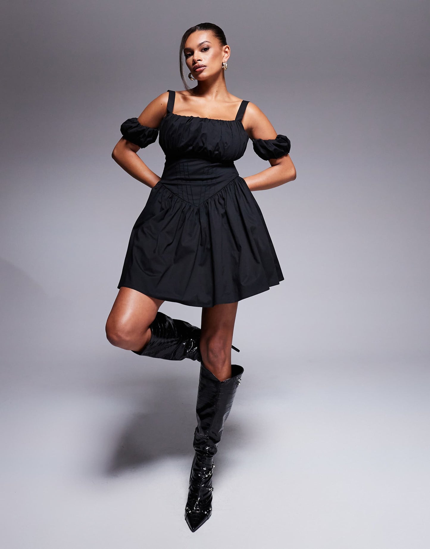 Fuller Bust Harper Stretch Cotton Mini Dress With Cold Shoulder Detail