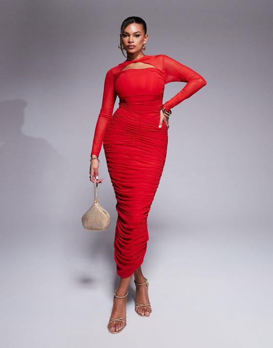 Fuller Bust Genevieve Ruched Mesh Corset Midaxi Dress