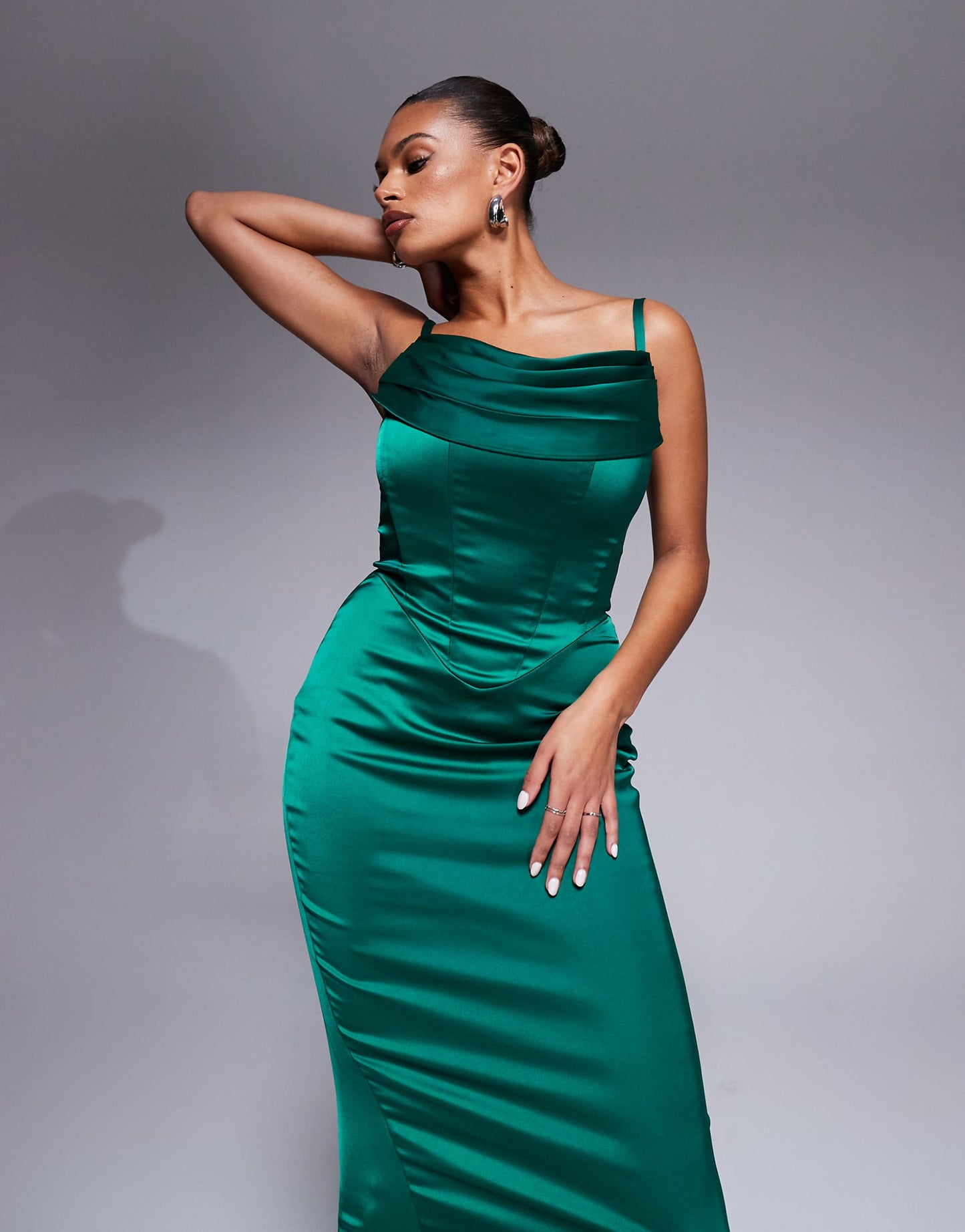 Fuller Bust Carmen Satin Midaxi Boned Corset Dress