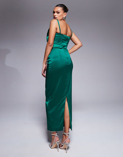 Fuller Bust Carmen Satin Midaxi Boned Corset Dress