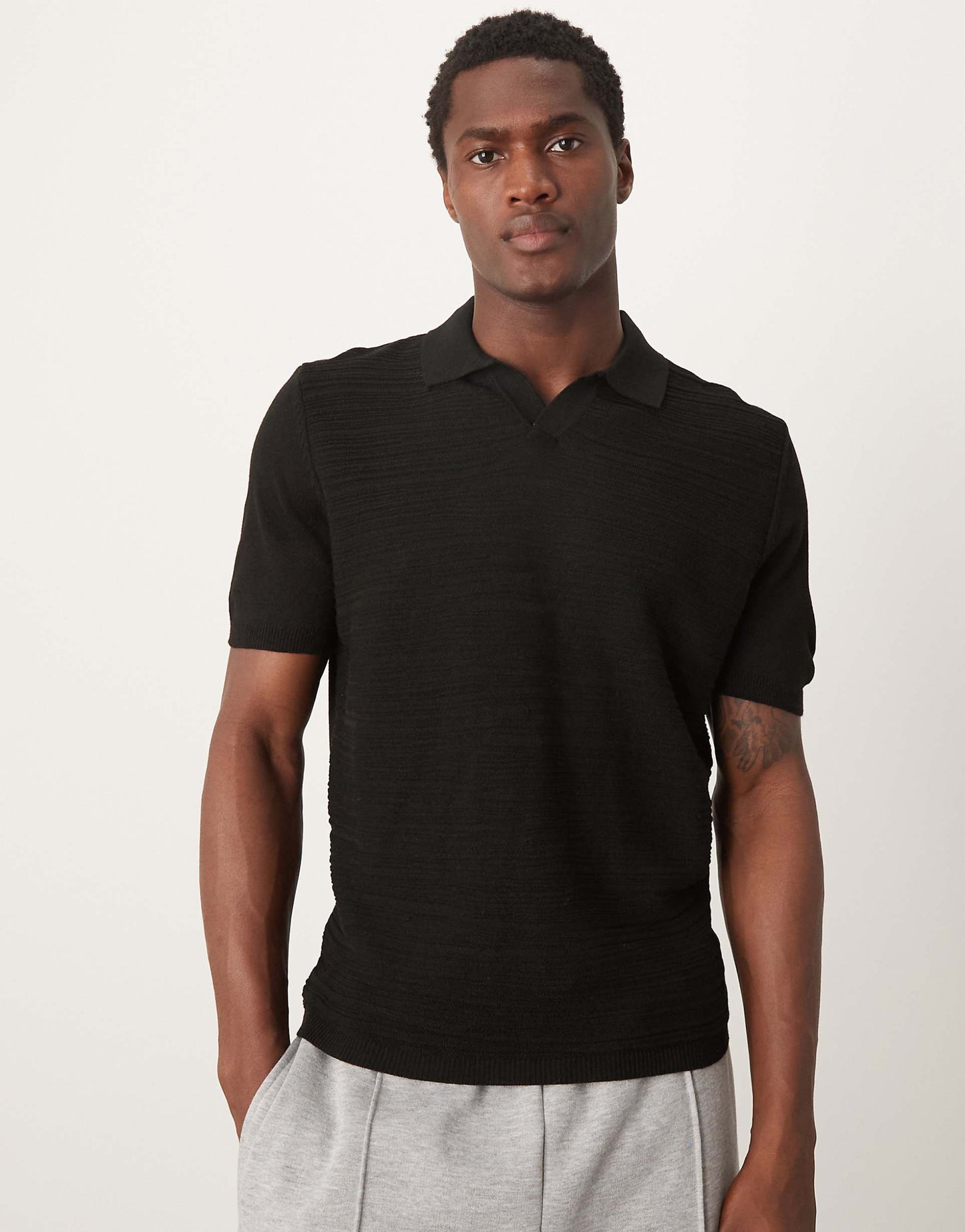 Lightweight Knitted Boxy Polo Shirt With Marl Texture