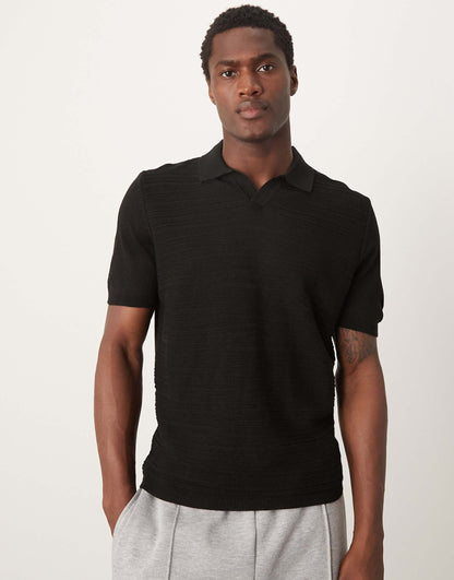 Lightweight Knitted Boxy Polo Shirt With Marl Texture