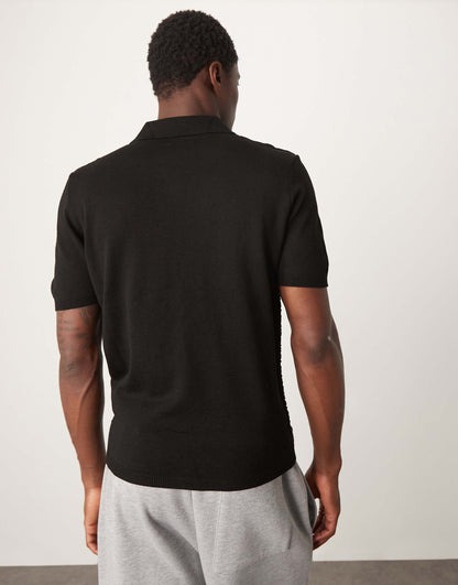 Lightweight Knitted Boxy Polo Shirt With Marl Texture