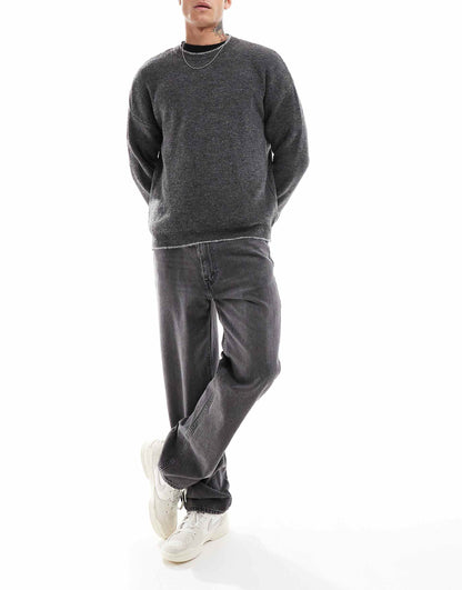 Knitted Relaxed Crew Neck Jumper With Blanket Stitch