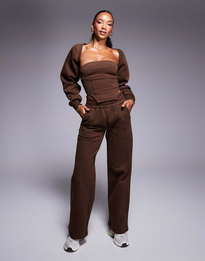 Everyday Exclusive Fleece Back Corset Top, Shrug, Zip-Up Hoodie And Joggers Co-Ord
