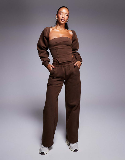 Everyday Exclusive Fleece Back Corset Top, Shrug, Zip-Up Hoodie And Joggers Co-Ord
