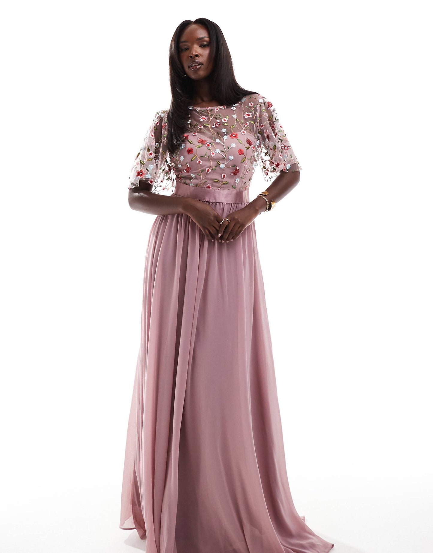 Embroidered Mesh Maxi Dress