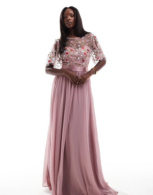 Embroidered Mesh Maxi Dress