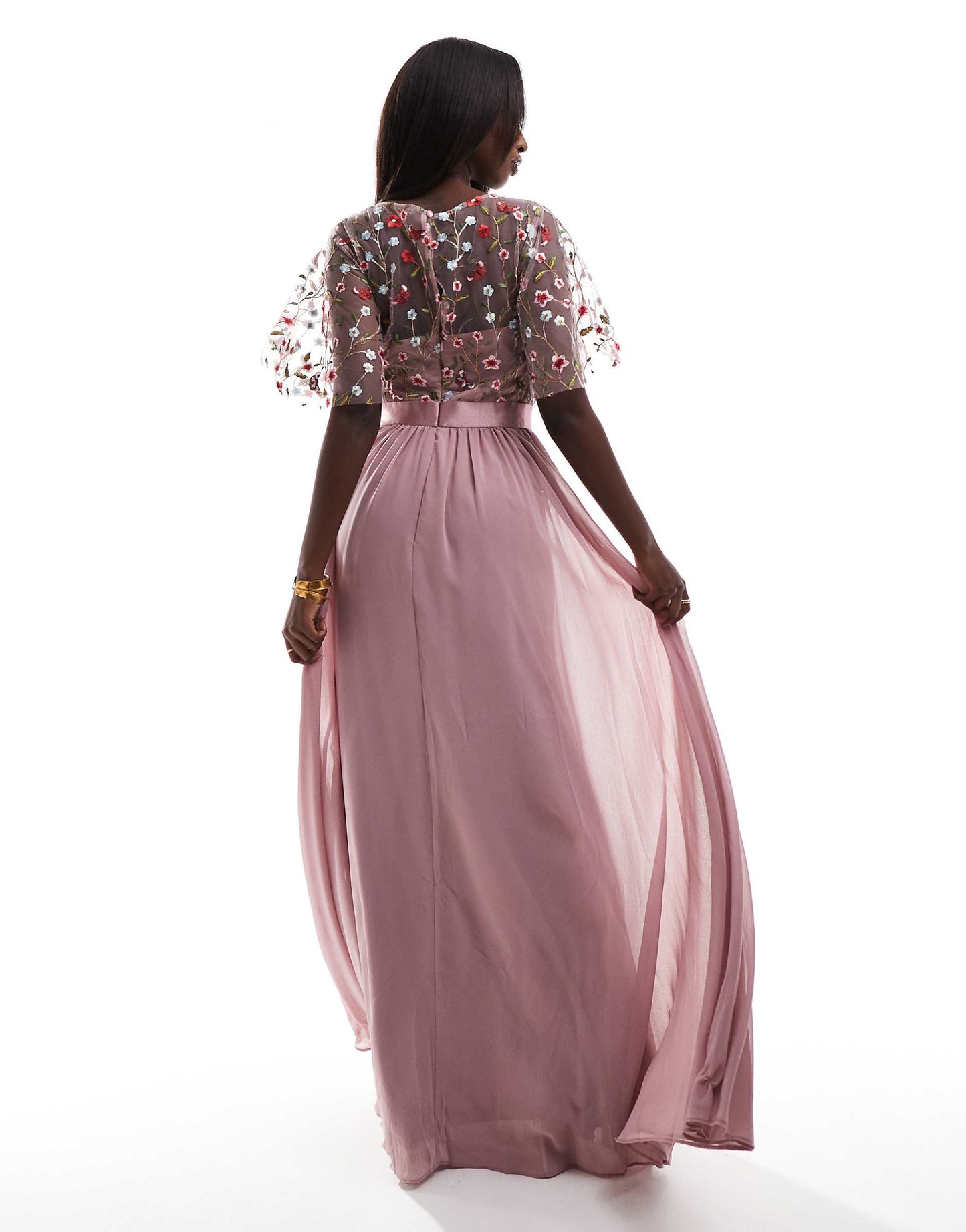 Embroidered Mesh Maxi Dress