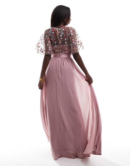 Embroidered Mesh Maxi Dress