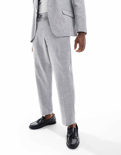 Carrot Fit Suit Trousers With Linen Cotton