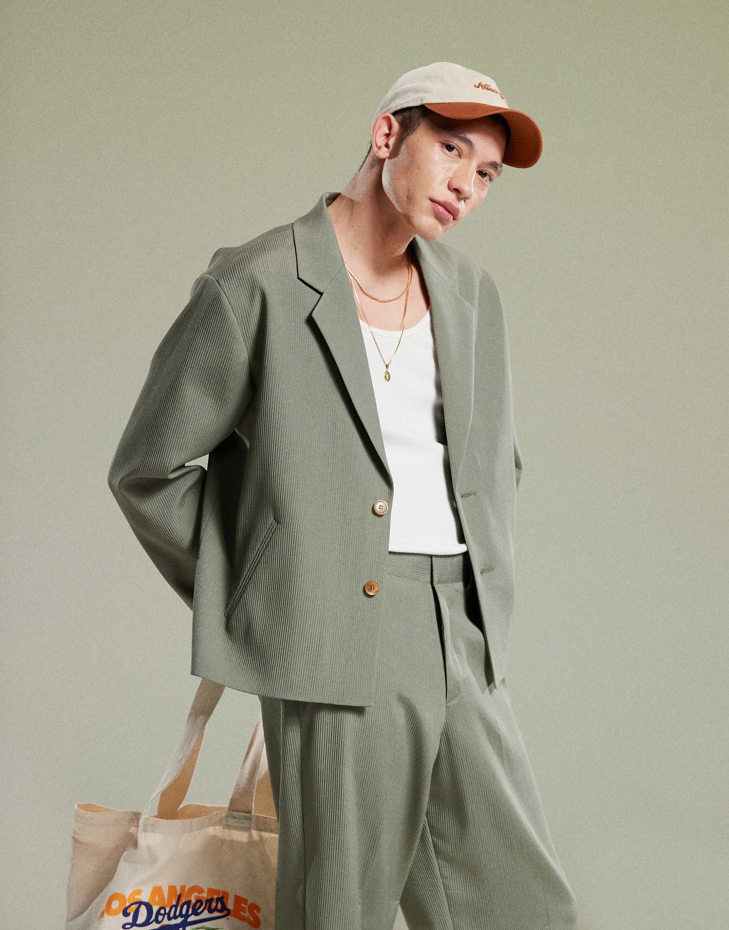 Ribbed Boxy Cropped Suit Jacket