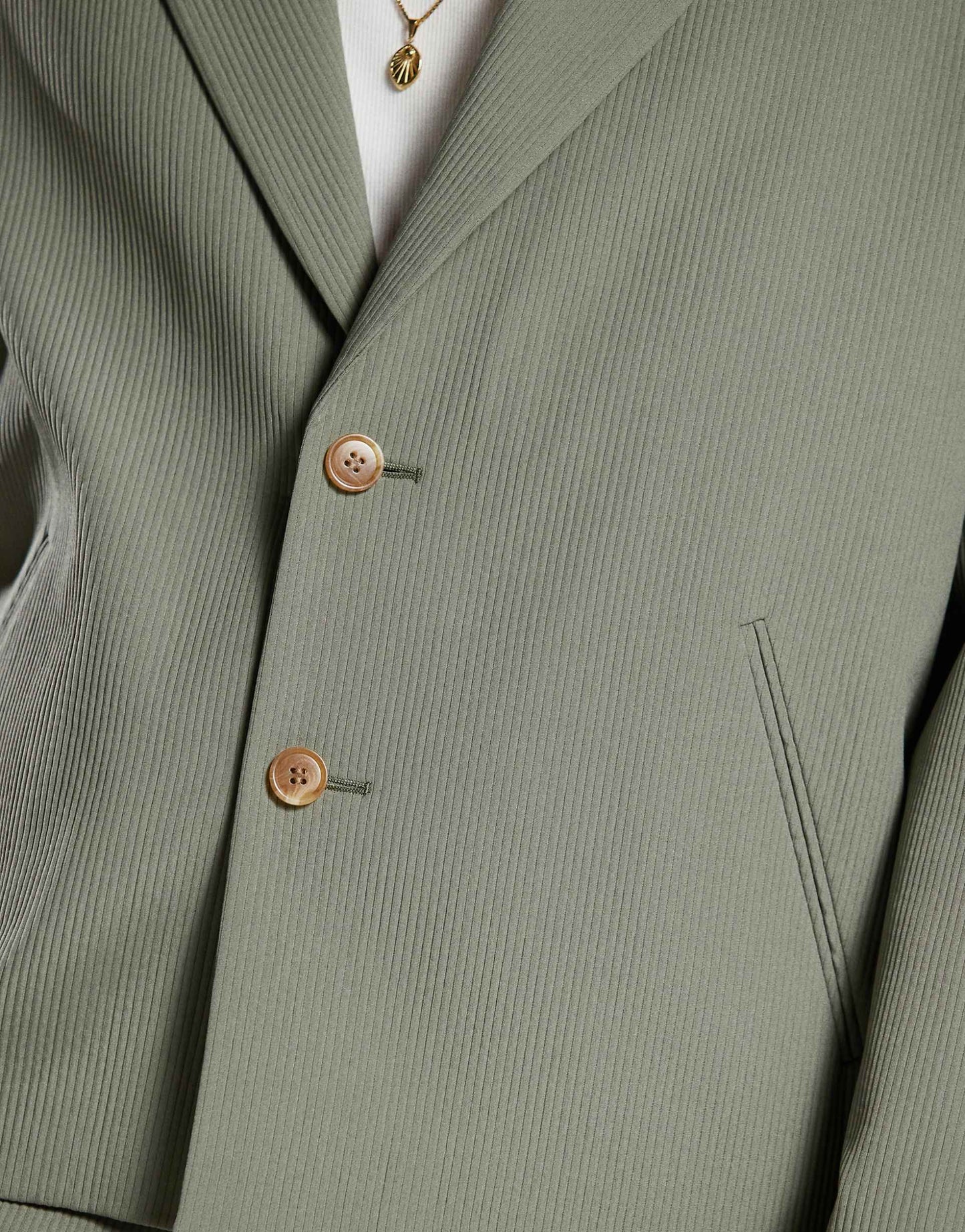 Ribbed Boxy Cropped Suit Jacket