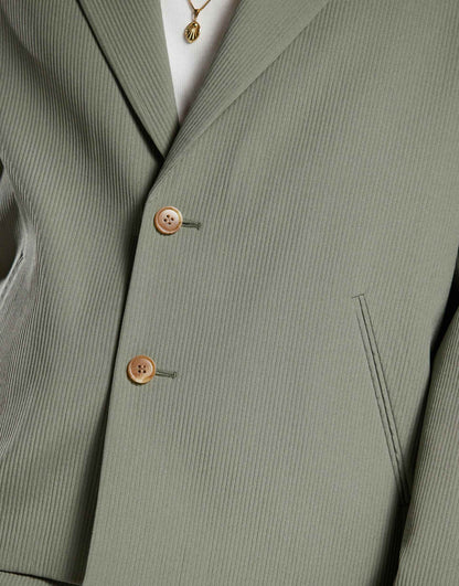Ribbed Boxy Cropped Suit Jacket