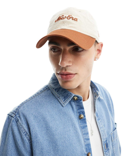 9Twenty Script Logo Cord Cap With Contrast Orange Peak