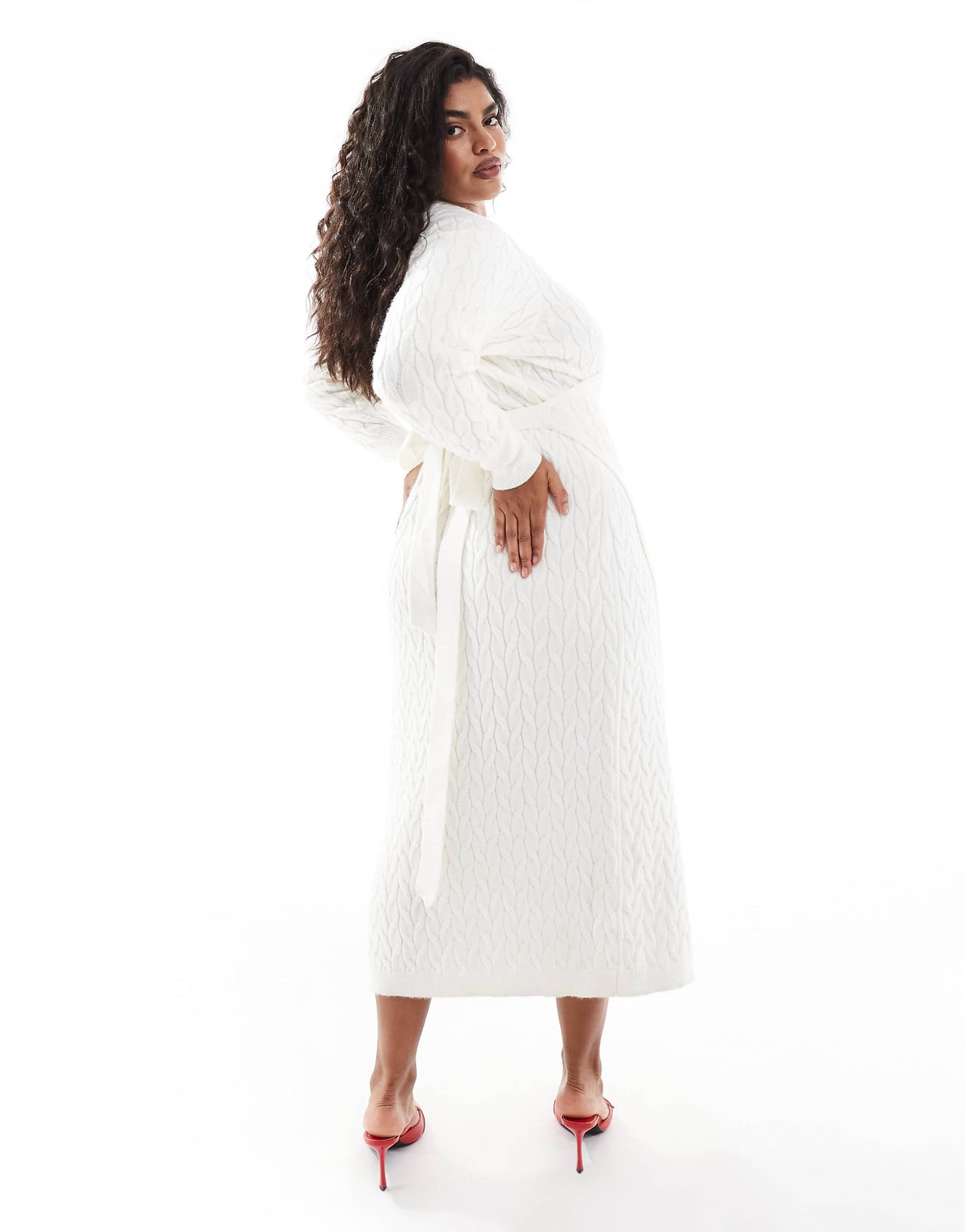 Curve Cable Knit Wrap Midaxi Dress