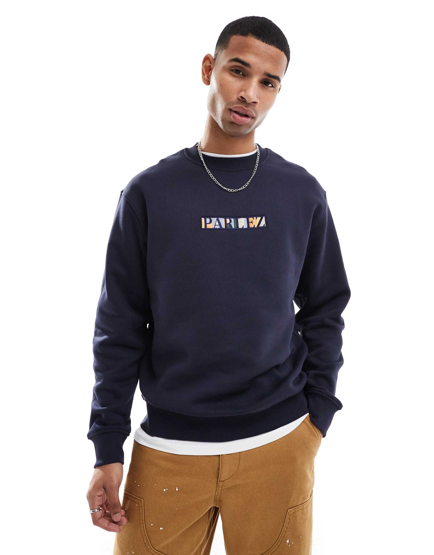 Oversized Logo Embroidery Crew Neck Sweatshirt