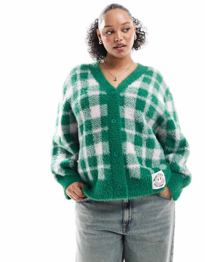 Exclusive Fluffy Button Through Logo Patch Cardigan