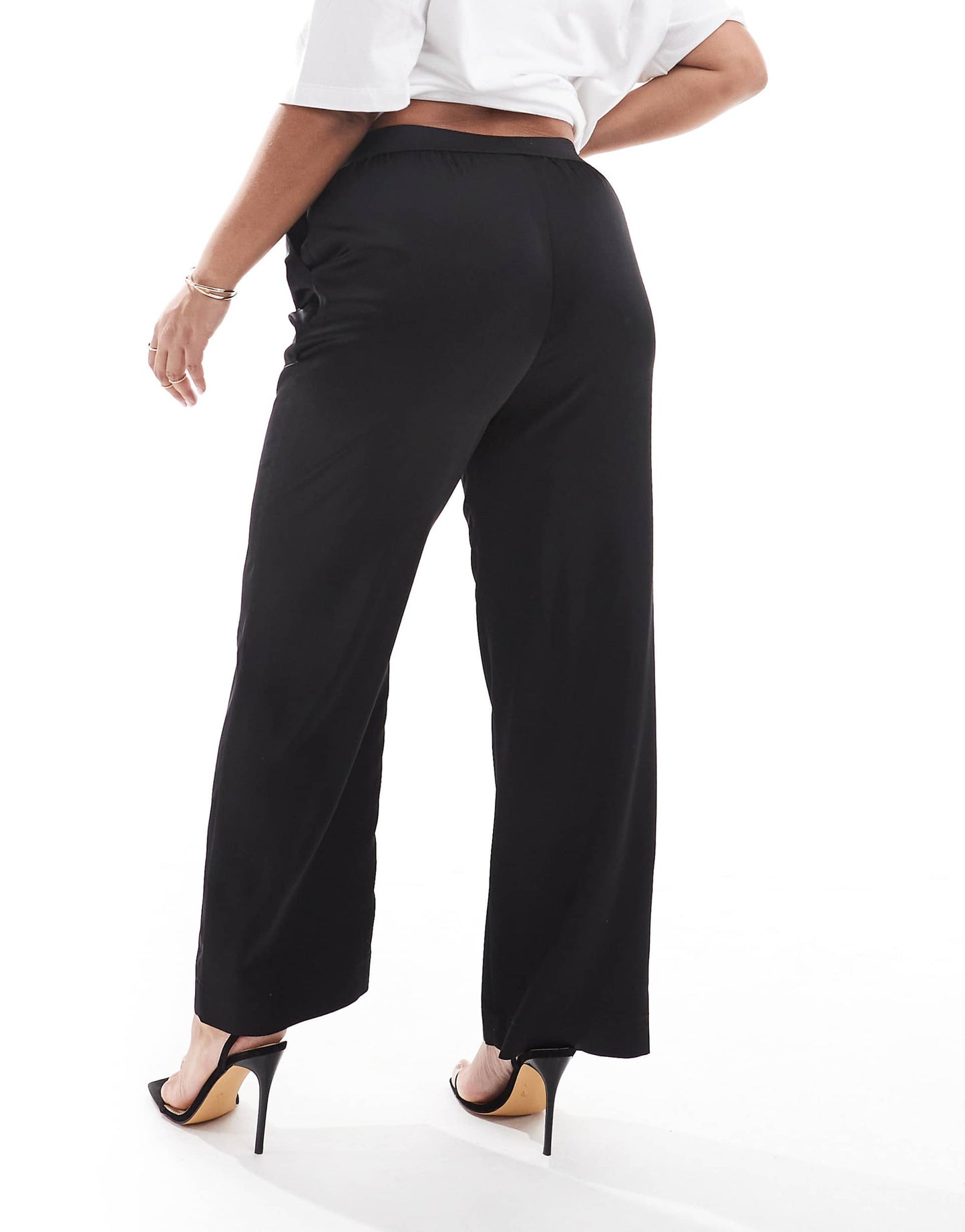 Exclusive Satin Wide Leg Logo Waistband Trousers