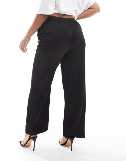 Exclusive Satin Wide Leg Logo Waistband Trousers