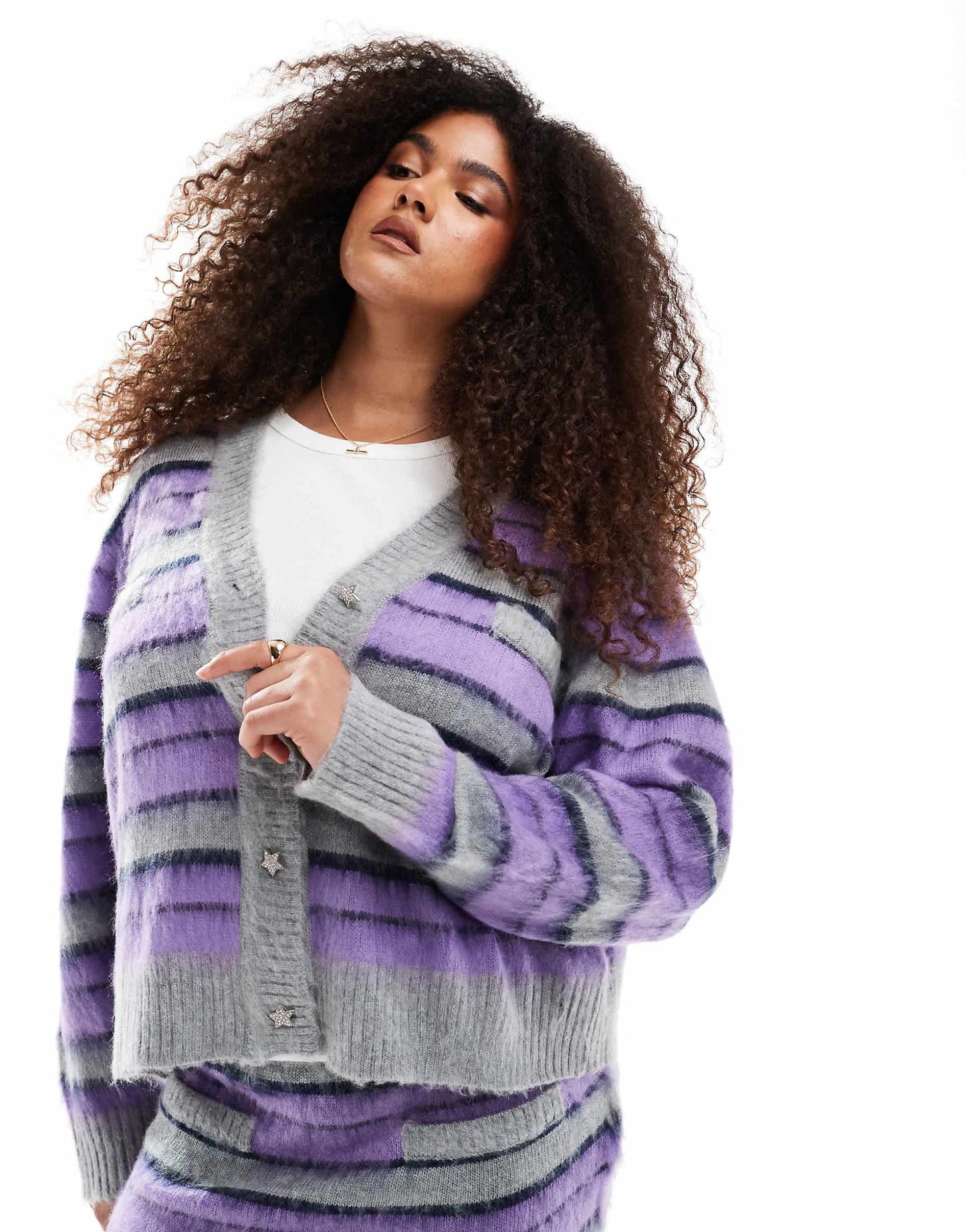 Exclusive Knitted Diamante Star Button Detail Cardigan Co-Ord