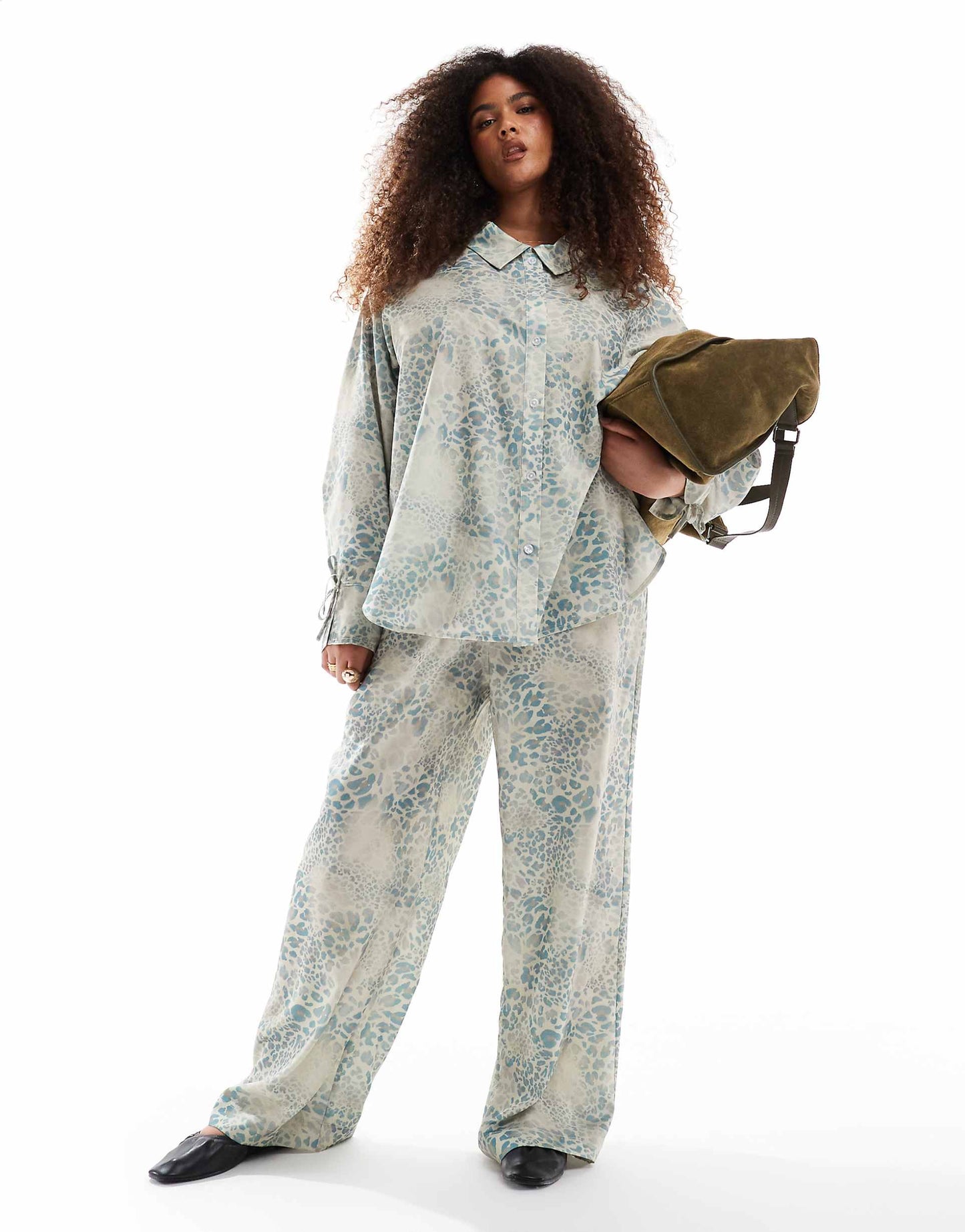 Exclusive Oversized Satin Tie Sleeve Shirt Co-Ord
