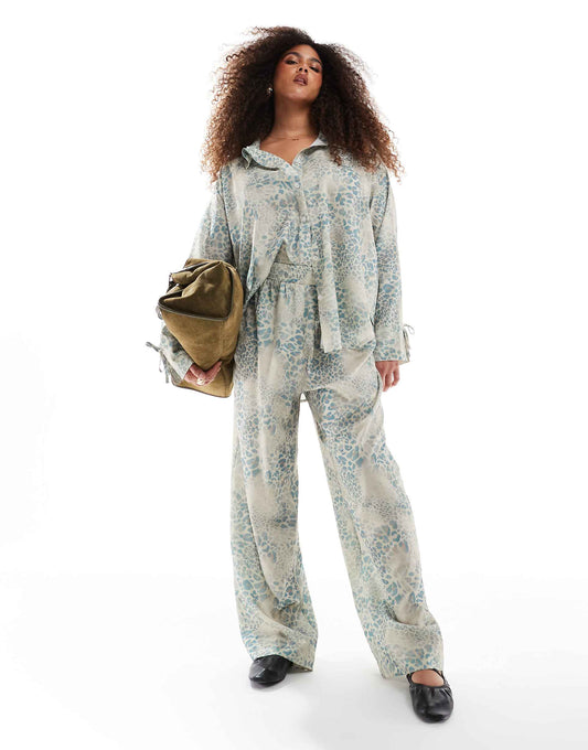 Exclusive Satin Drawstring Waist Wide Leg Trousers Co-Ord