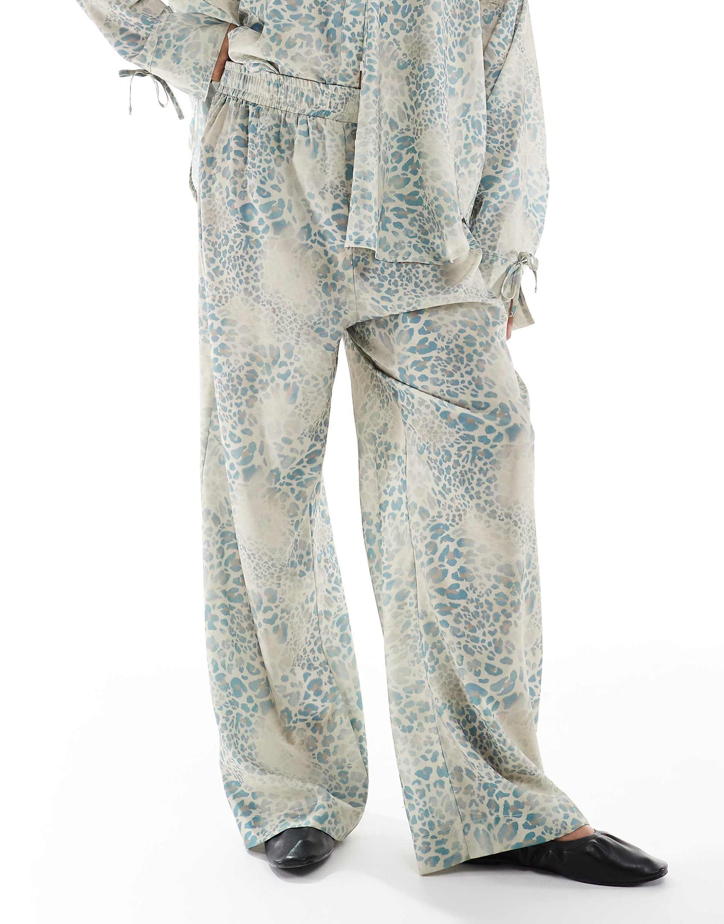 Exclusive Satin Drawstring Waist Wide Leg Trousers Co-Ord