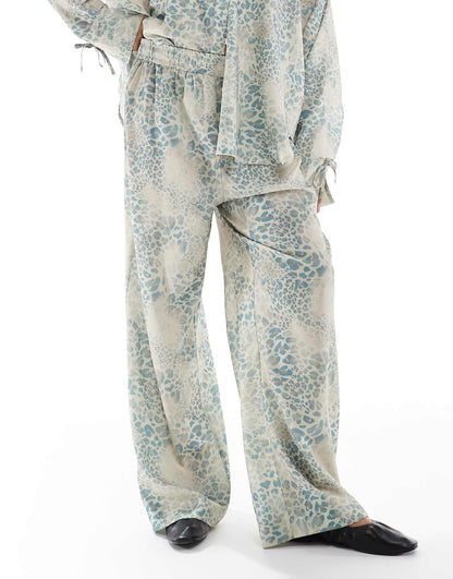 Exclusive Satin Drawstring Waist Wide Leg Trousers Co-Ord