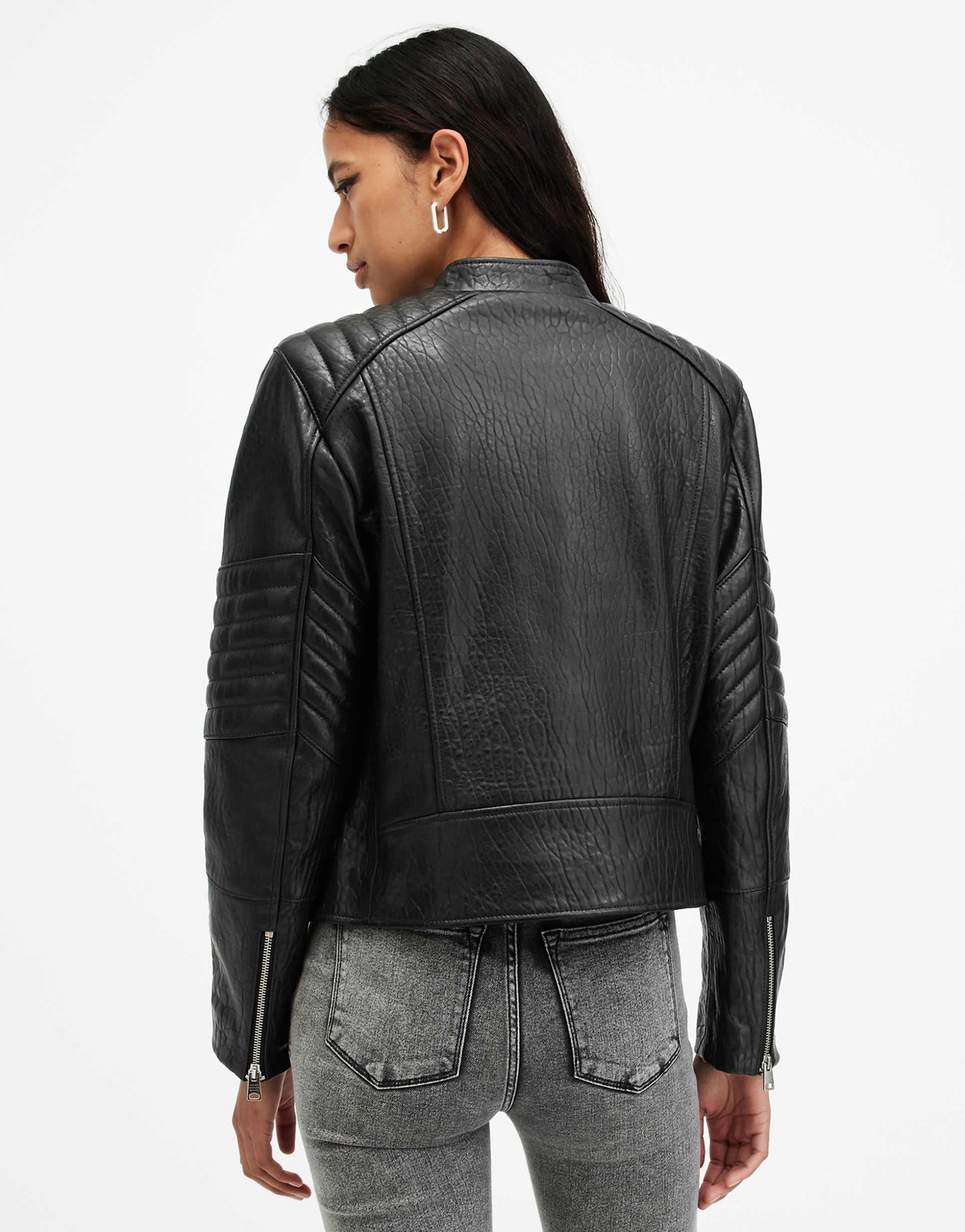 Crawley Collarless Leather Biker Jacket