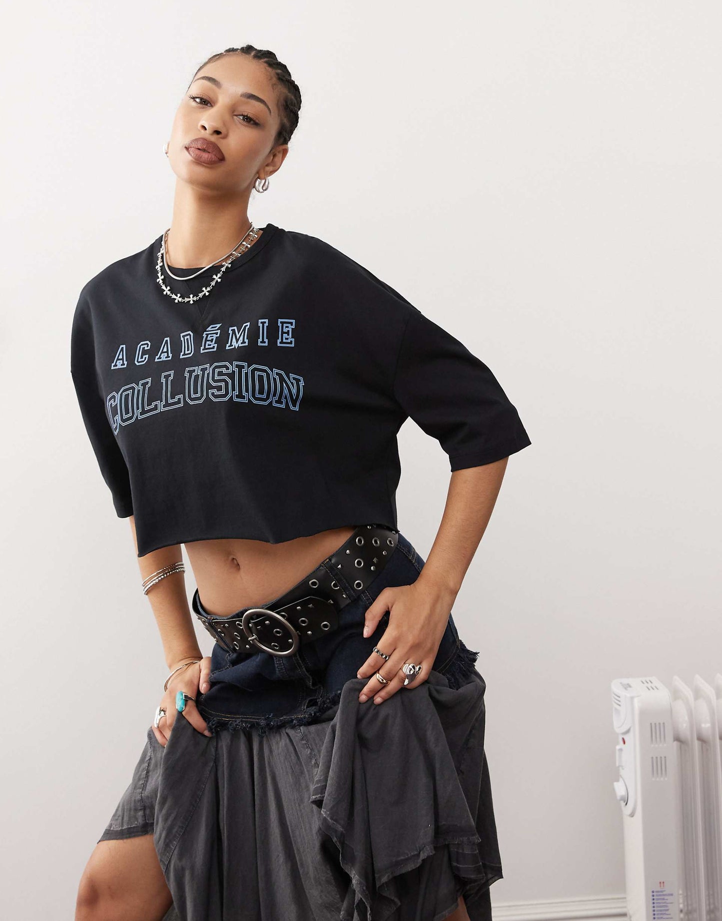 Long Sleeve Boxy Cropped Tee With Varsity Logo