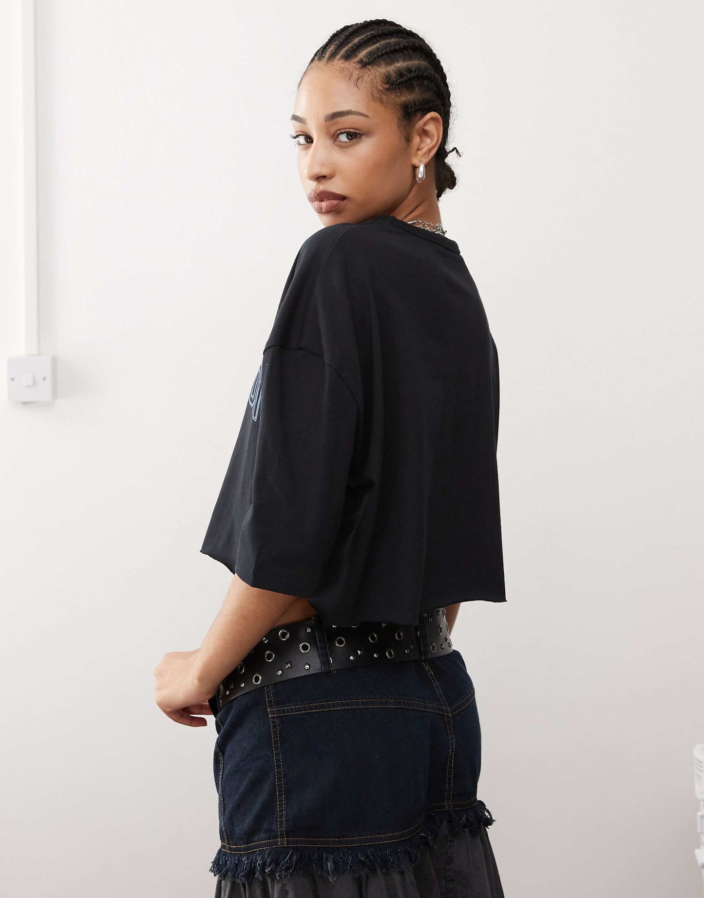 Long Sleeve Boxy Cropped Tee With Varsity Logo