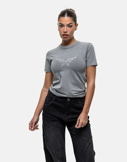Baby Tee With Butterfly Grunge Print