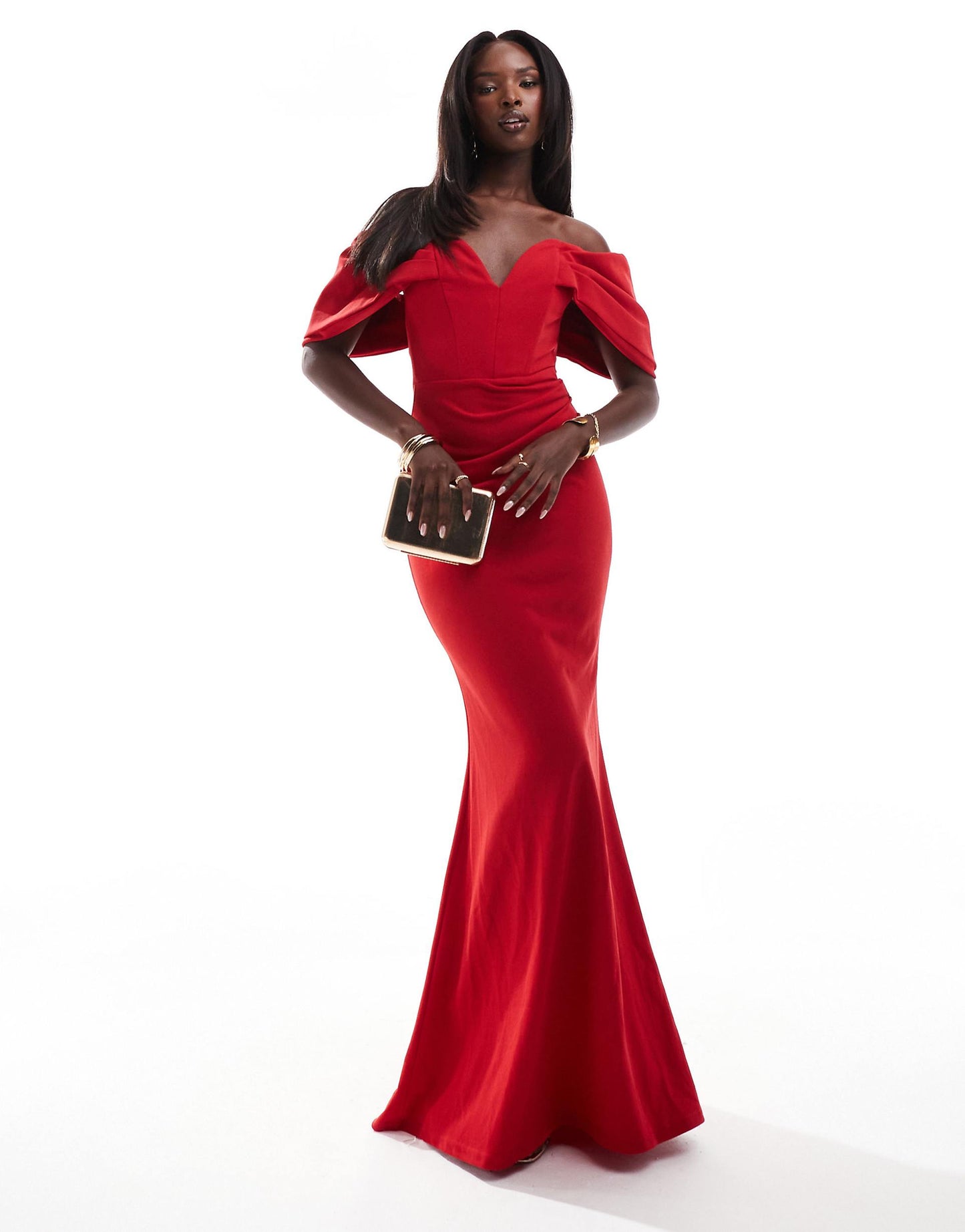 Off The Shoulder Draped Sleeve Maxi Dress