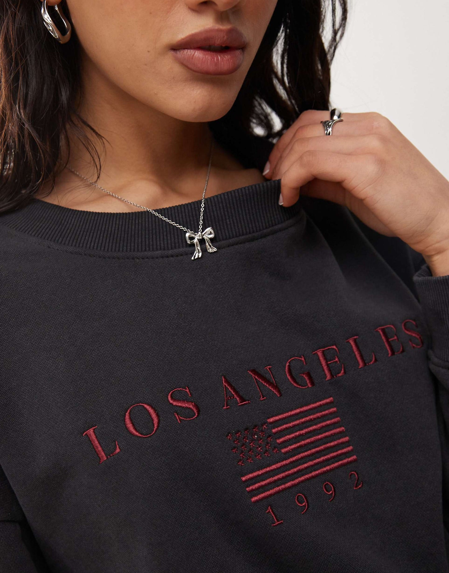 Black Wash La Embroidery Sweatshirt