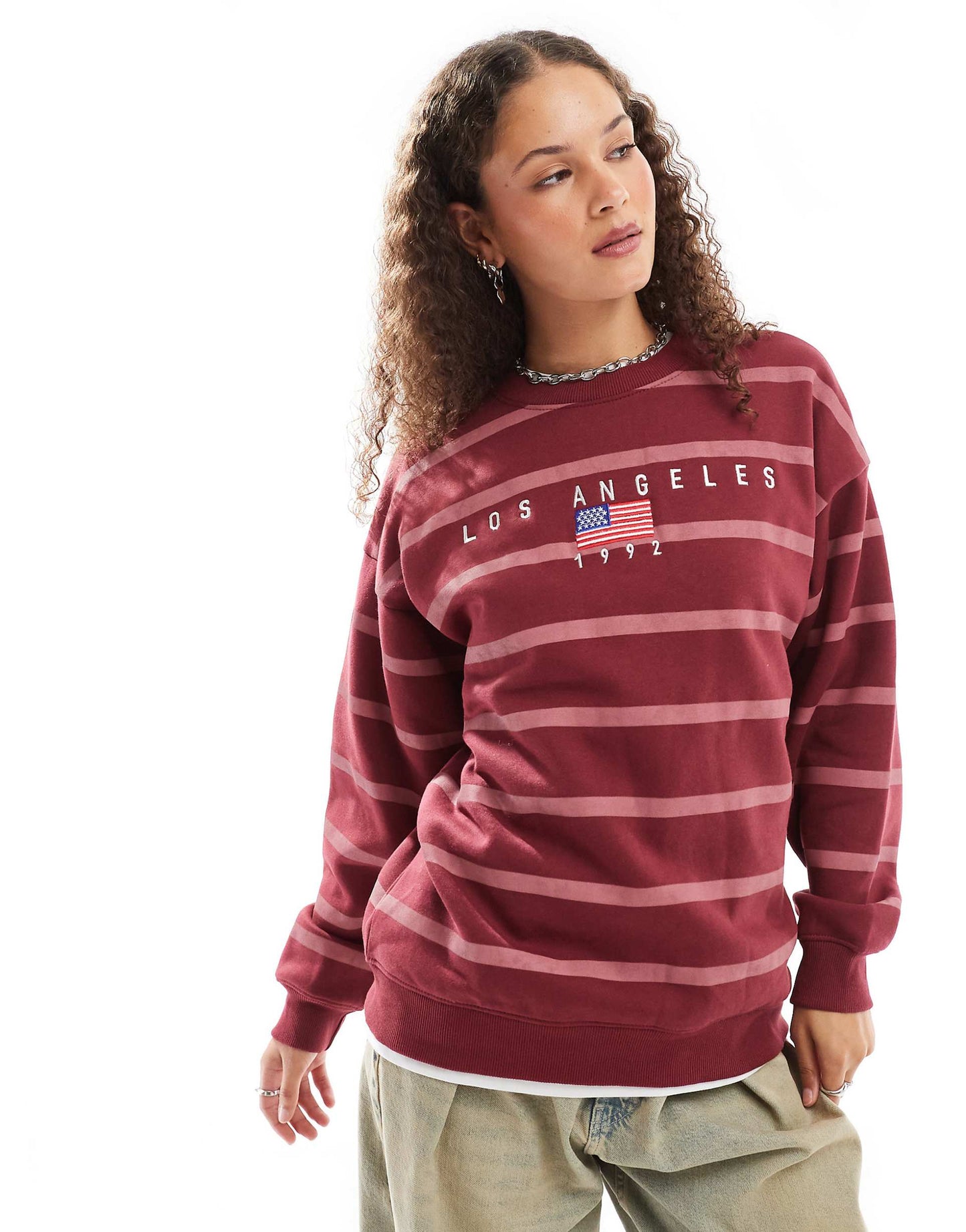 Pink Stripe La Embroidered Sweatshirt