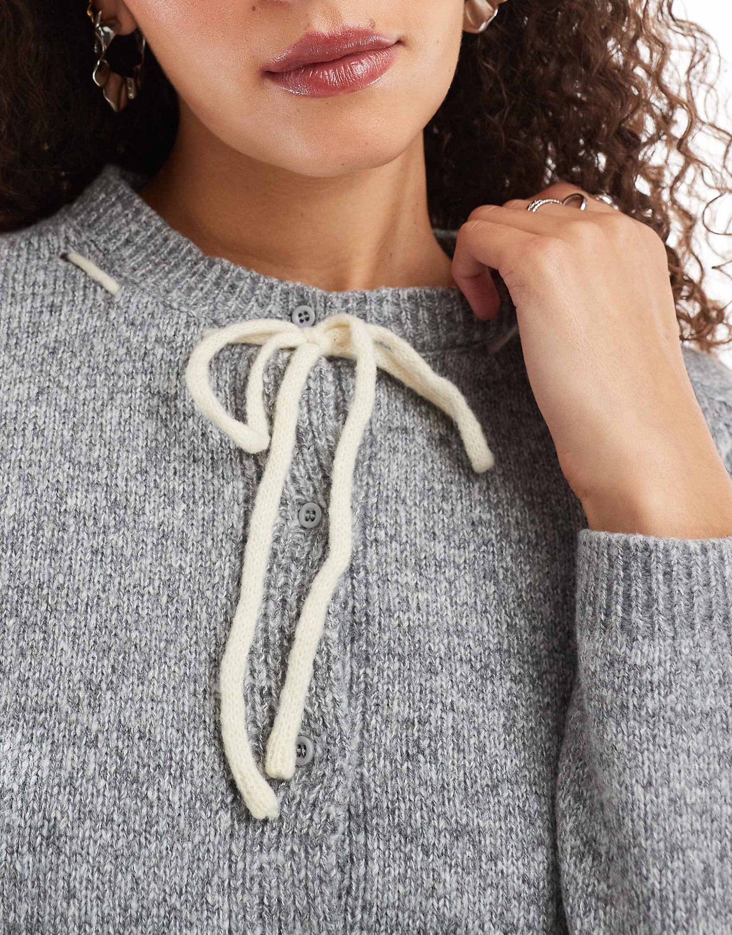 Ribbon Bow Button Up Crop Cardigan