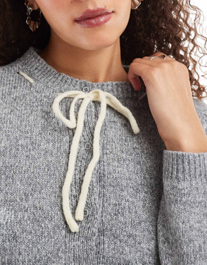 Ribbon Bow Button Up Crop Cardigan