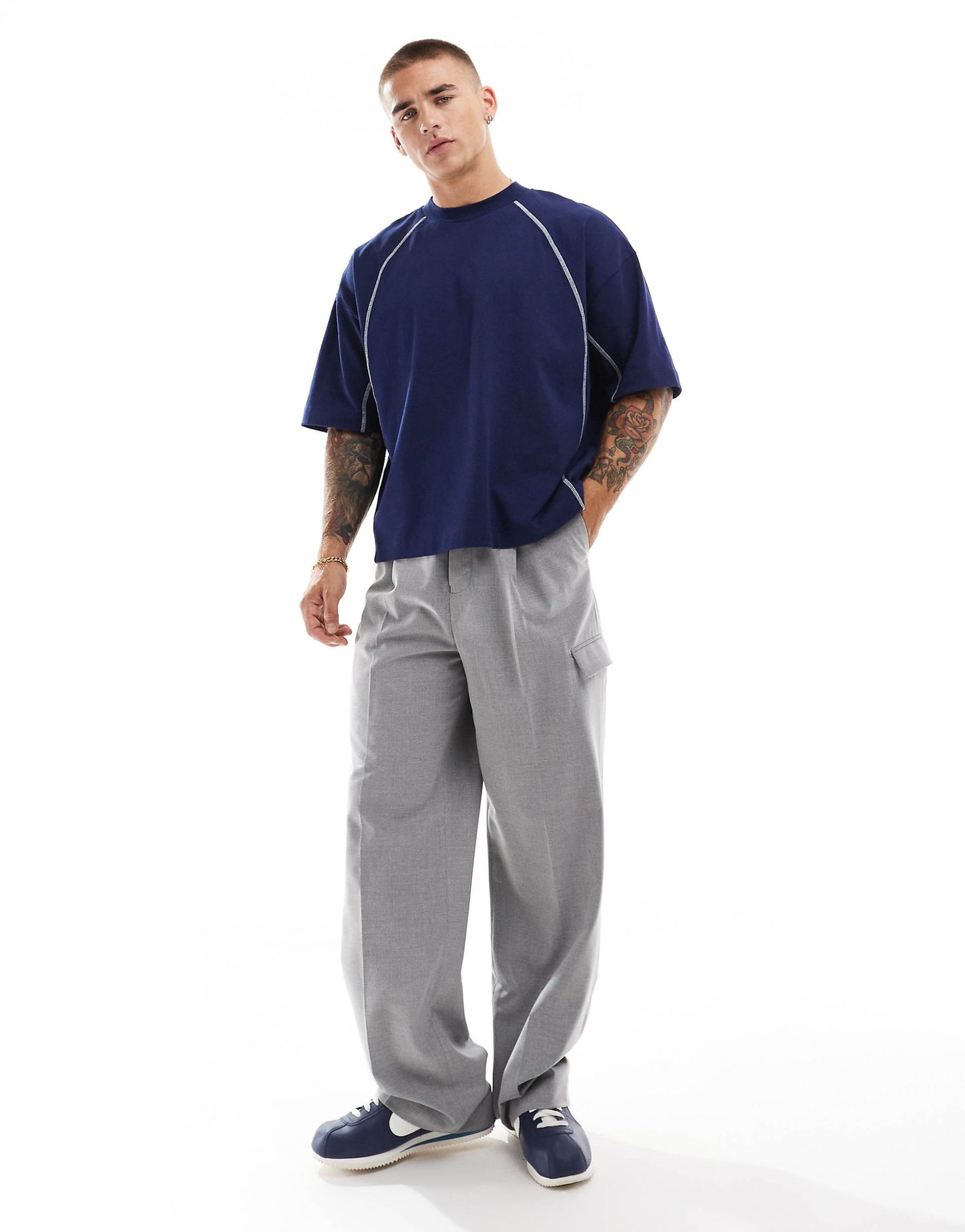 Oversized Boxy T-Shirt With Contrast Cover Stitch Detailing