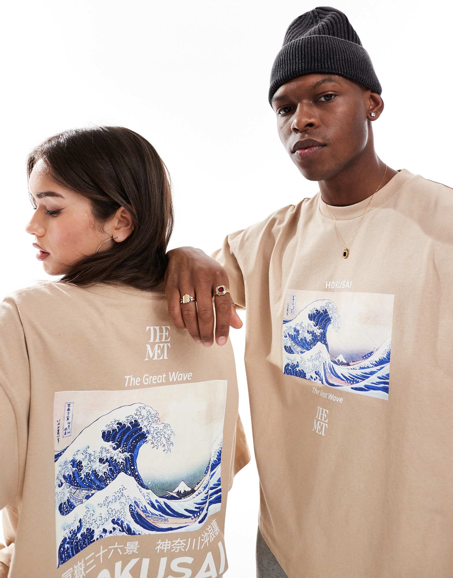 Unisex Boxy Oversized License T-Shirt With Hokusai Wave Prints