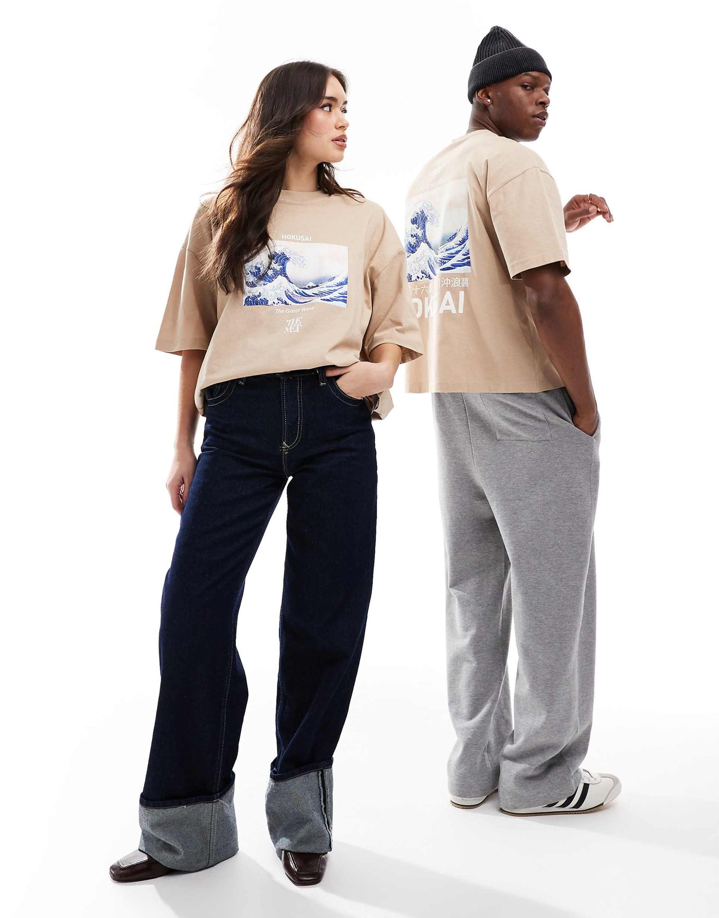 Unisex Boxy Oversized License T-Shirt With Hokusai Wave Prints