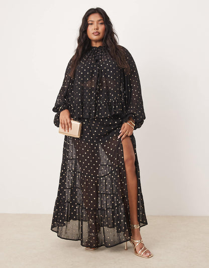 Curve Metallic Spot Maxi Skirt